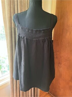Smocked Black Tank Top with Adjustable Straps